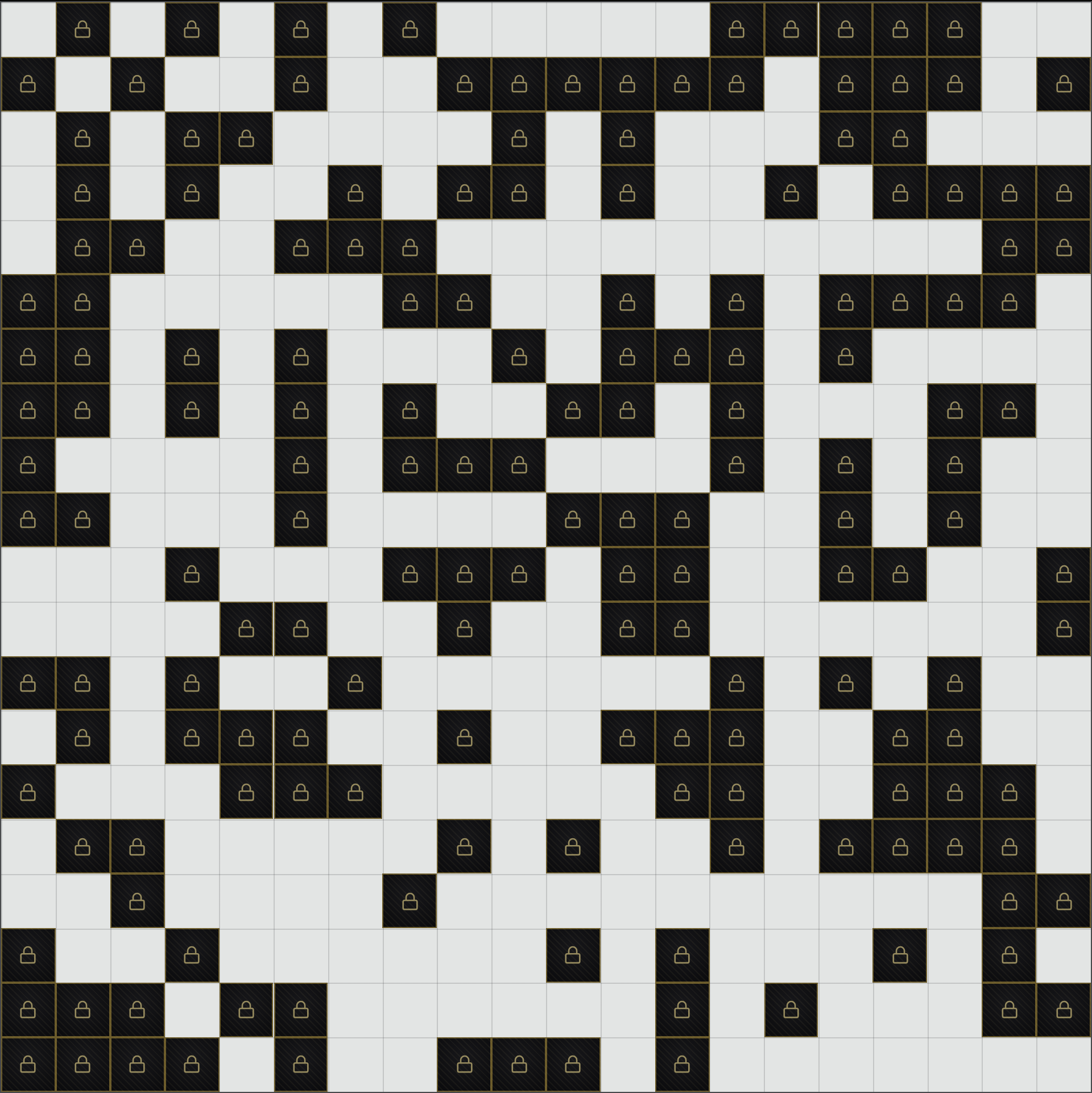 The canvas mid-campaign: a scattered field of sealed, locked frames